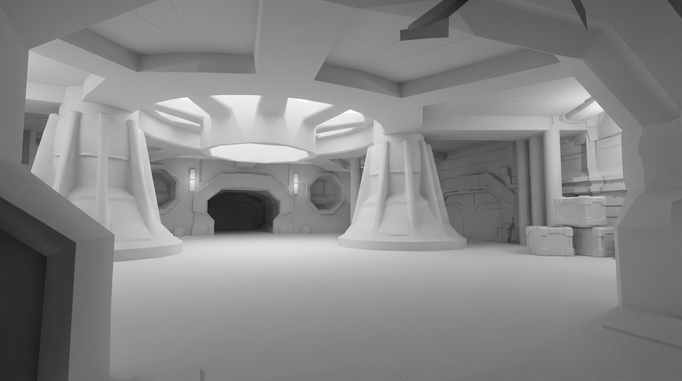 Wide structural study of the Below the Undercity central chamber, columns, tunnels, and modular architecture.