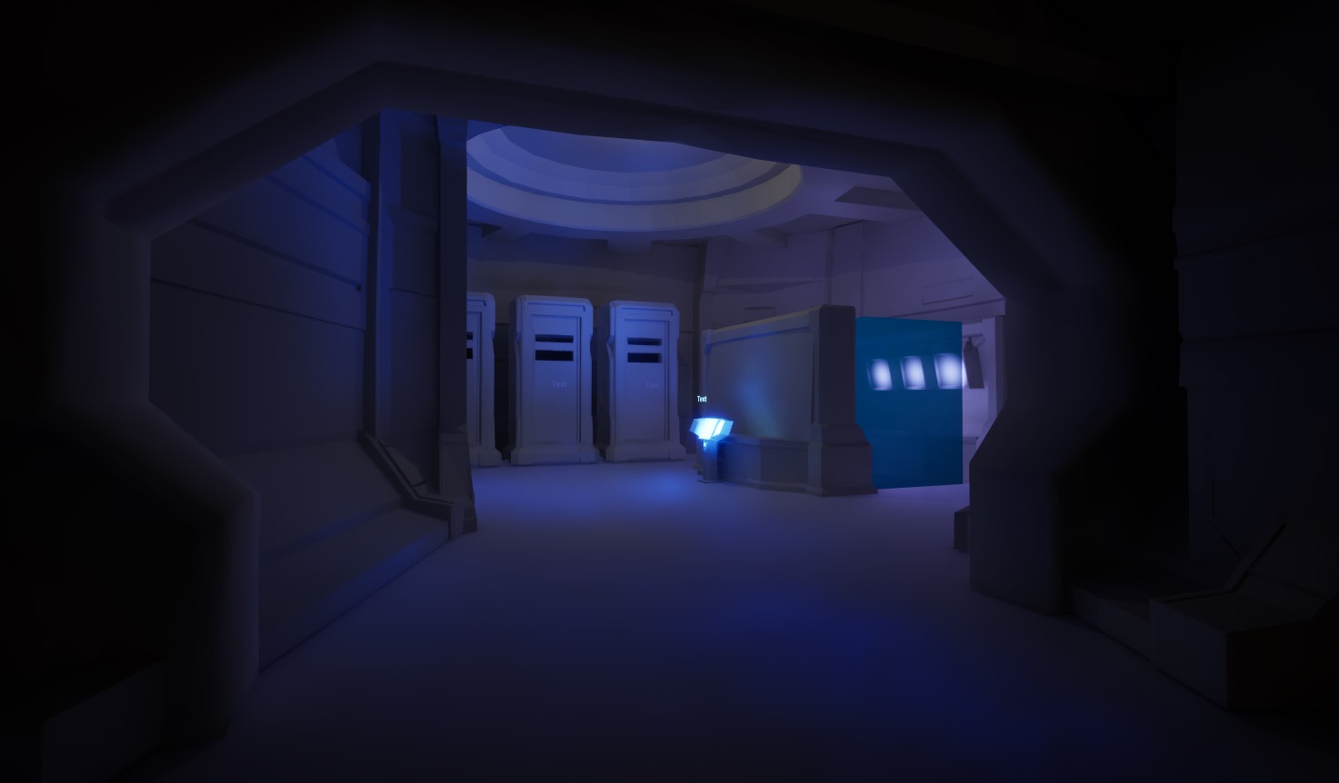 Below the Undercity environment view framed through a dark passage into a cool blue utility chamber.
