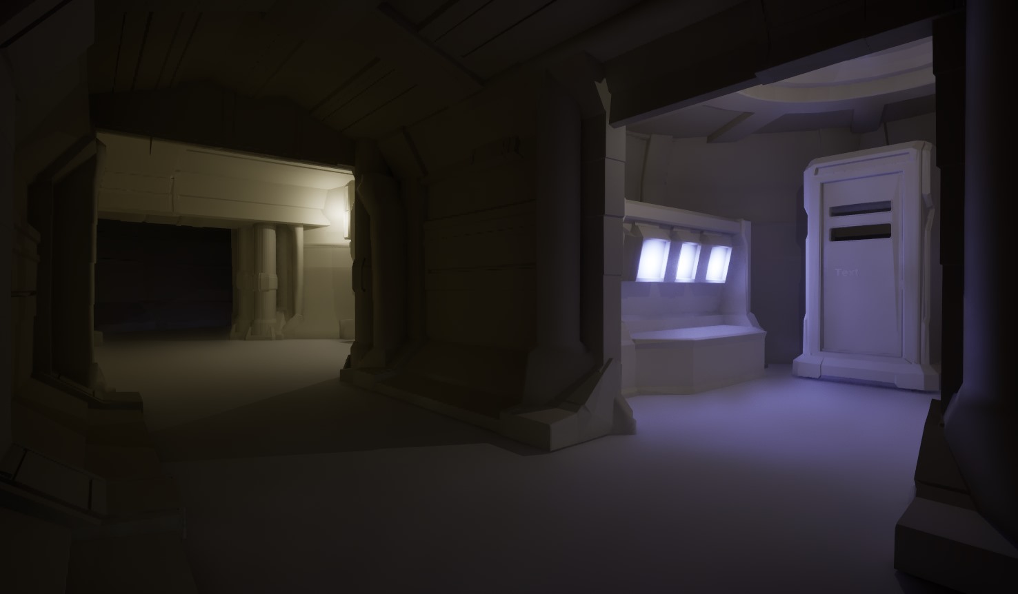 Below the Undercity corridor view with contrasting warm and cool pools of light.