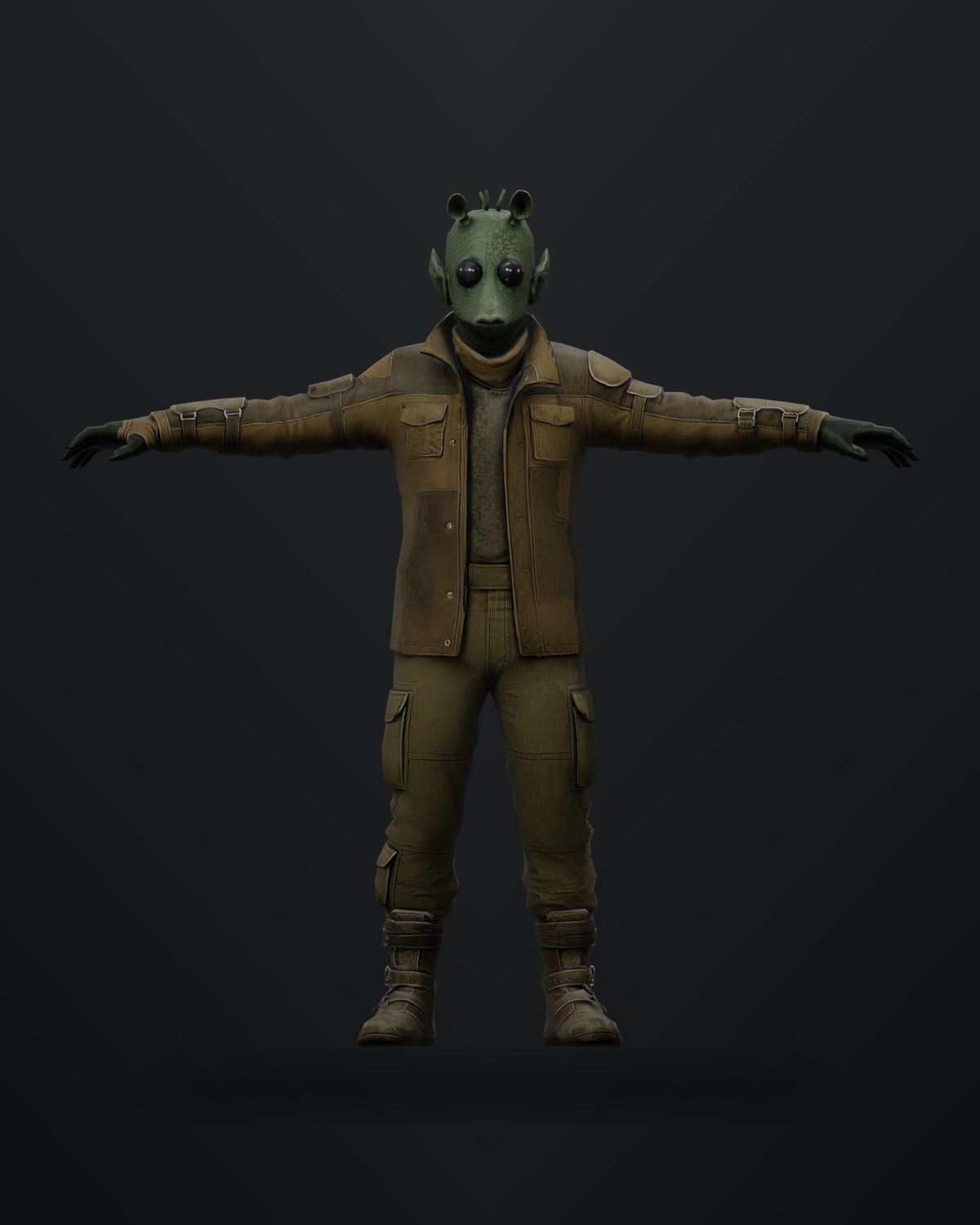 Rodian spacer alien character render.