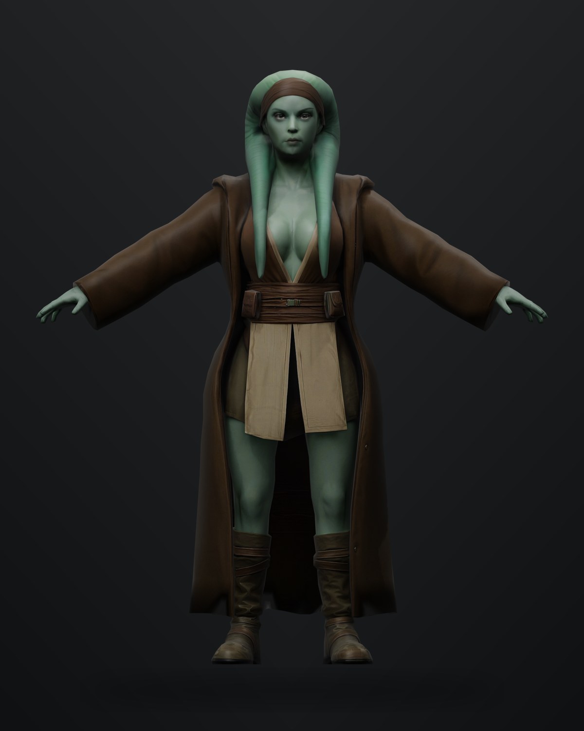 Twi'lek Jedi alien character render.