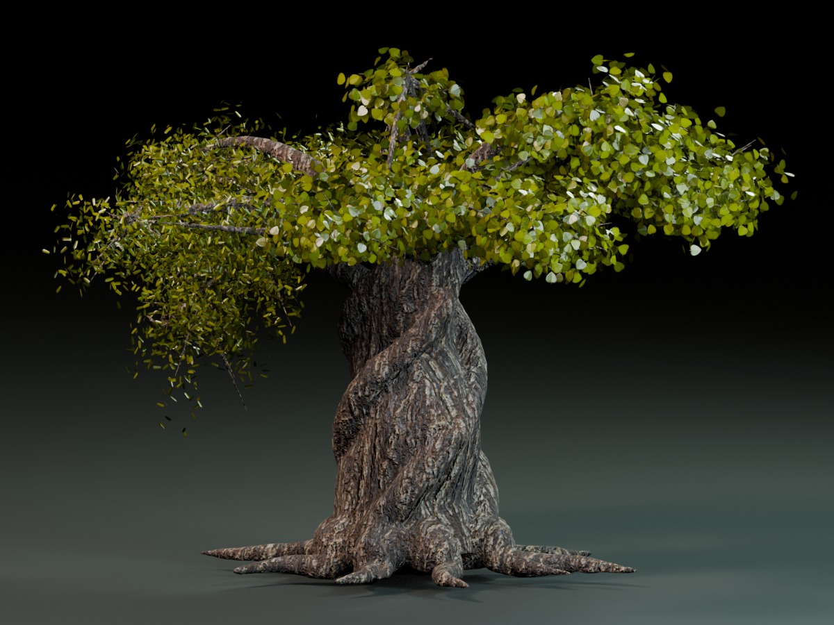 Dantooine Tree 3 with a spiral trunk and varied canopy silhouettes.