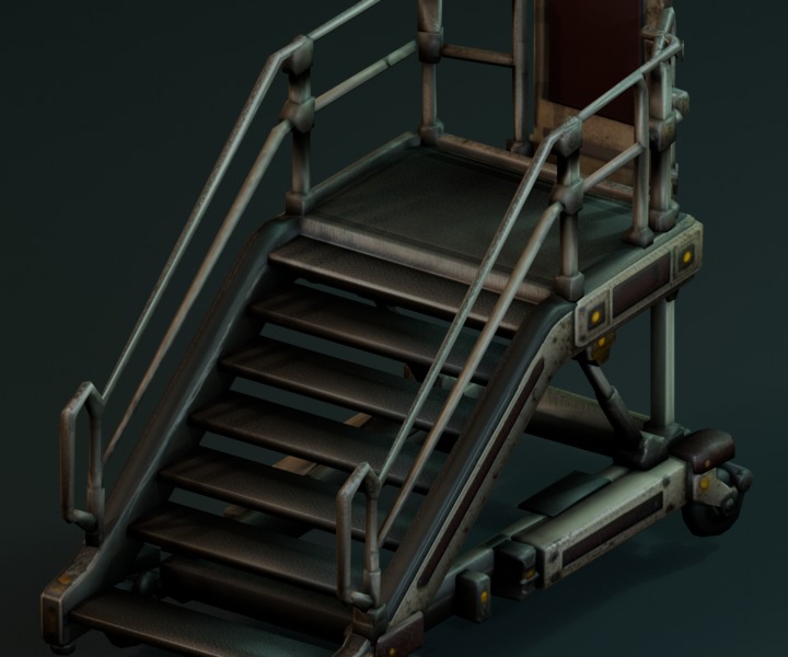 Mobile stairs for servicing a starfighter canopy.