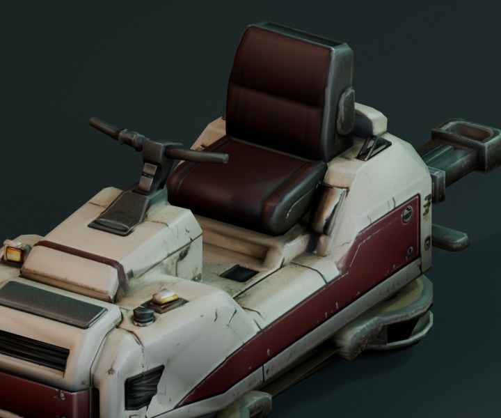 Compact white and red flight-line towing vehicle.